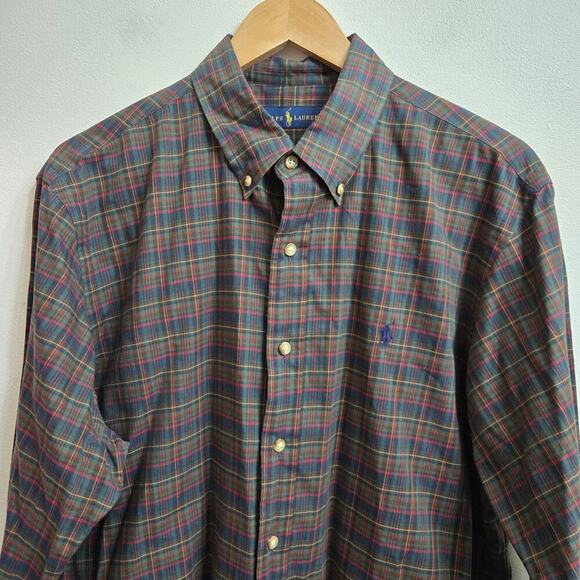 Ralph Lauren Mens Y2K Plaid Classic Button-Down Shirt Size Large Preppy Academia - Picture 3 of 12
